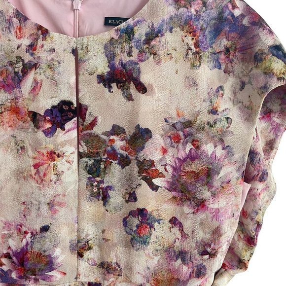 Black Halo Yoomi Floral Cap Sleeve Sheath Dress Watercolor Floral Blush Size 12 - Picture 15 of 16